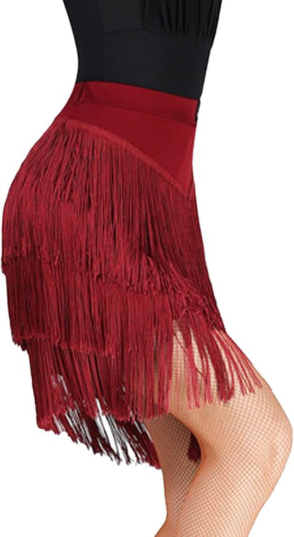 Women's Fringe Mini Skirt High Waisted Tassel Bodycon Party Skirt Ballroom Latin Tango Slasa Dance Skirt