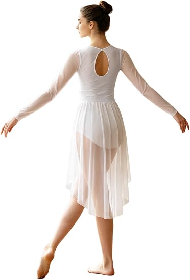 Women Lyrical Dance Dress Asymmetrical Mesh Skirt Contemporary Modern Ballet Ballroom Dancewear