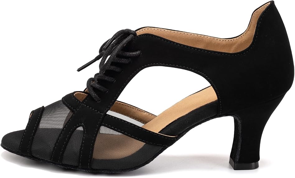Women's Latin Dance Shoes Lace-up Ballroom Salsa Bachata Practice Dance Shoes 2.5" Heel