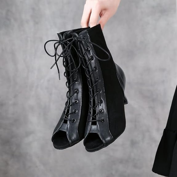 Women Suede Ballroom Dance Boots Latin Salsa Dress Shoes Practice Footwear 2.5inch 3.5inch Heels YT22