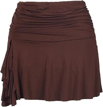 Black Ruffle Skirt with Shorts Ruched Mini Slit Latin Salsa Skirt Dance Outfits for Women
