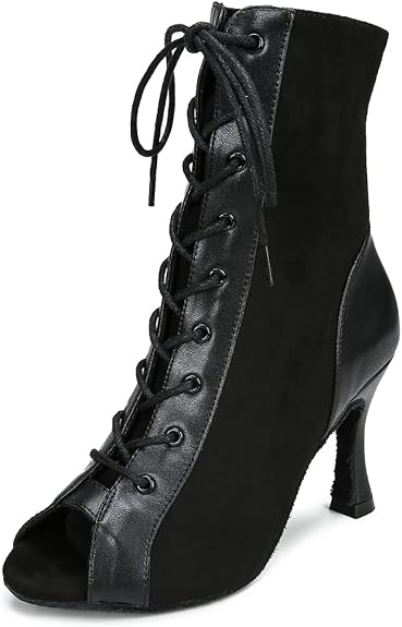 Women Suede Ballroom Dance Boots Latin Salsa Dress Shoes Practice Footwear 2.5inch 3.5inch Heels YT22