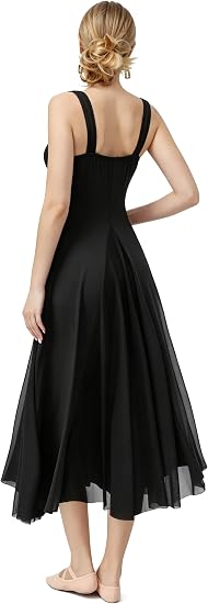 Women's U Neck Sleeveless Lyrical Dance Dress Contemporary Ballet Costume Flowy Tulle Skirt with Shorts