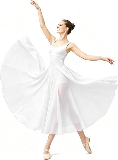 Women's U Neck Sleeveless Lyrical Dance Dress Contemporary Ballet Costume Flowy Tulle Skirt with Shorts