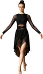 Women Lyrical Dance Dress Asymmetrical Mesh Skirt Contemporary Modern Ballet Ballroom Dancewear