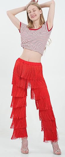 Women's 7 Tier Tassel Latin Dance Fringe Pants