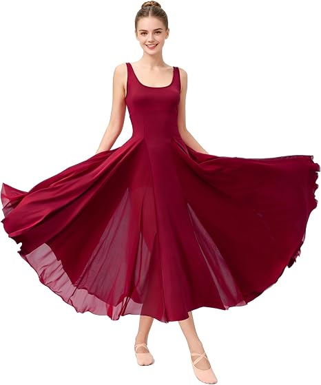 Women's U Neck Sleeveless Lyrical Dance Dress Contemporary Ballet Costume Flowy Tulle Skirt with Shorts