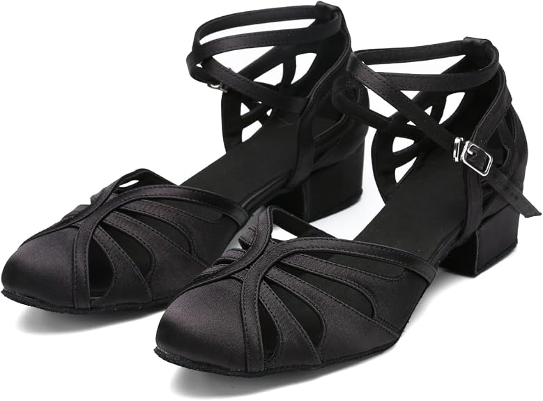 Ballroom Closed Toe Dance Shoes, Comfortable Low 1.5-Inch Cuban Heel, Latin Salsa Swing Waltz Practice Dance Heels