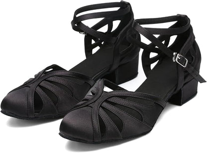 Ballroom Closed Toe Dance Shoes, Comfortable Low 1.5-Inch Cuban Heel, Latin Salsa Swing Waltz Practice Dance Heels