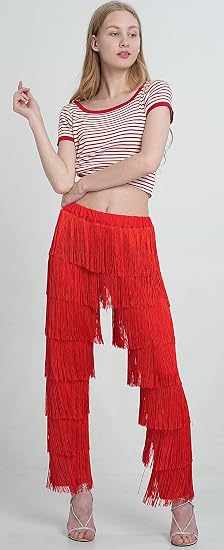 Women's 7 Tier Tassel Latin Dance Fringe Pants