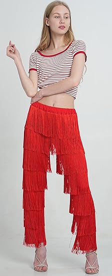 Women's 7 Tier Tassel Latin Dance Pant 4.6 Star Fringe Pants