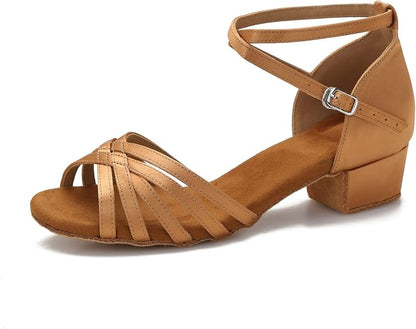 Ballroom Latin Salsa Dance Shoes Women Low Heel Practice Dancing Sandals for Social Dance Beginner S04