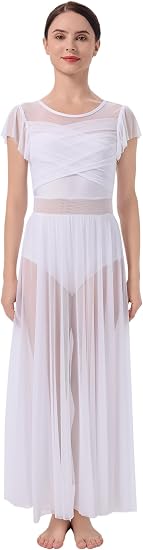 Lyrical Dance Costume for Women Mesh Ruffle Cutout Lyrical Dress Flowy Tulle Skirt Contemporary Dance Costumes XS-XL