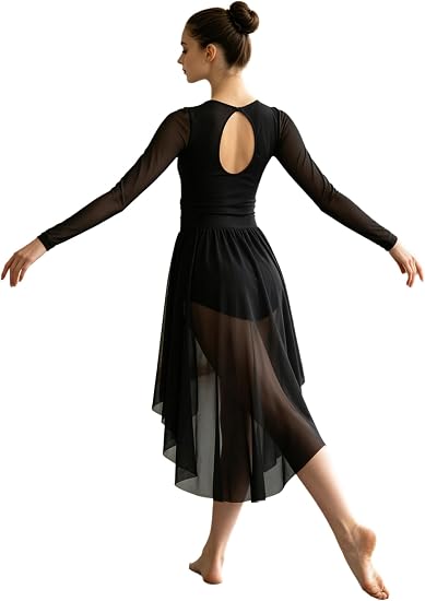 Women Lyrical Dance Dress Asymmetrical Mesh Skirt Contemporary Modern Ballet Ballroom Dancewear