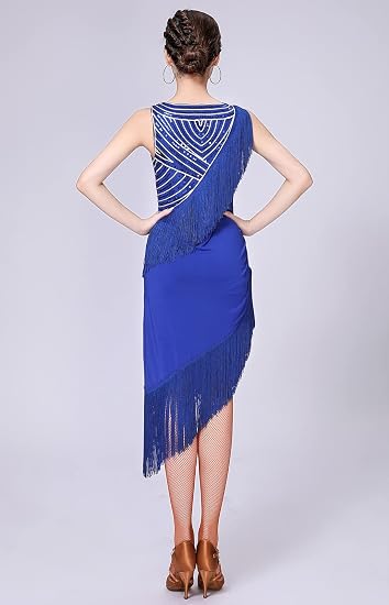 Women's Latin Salsa Tango Dancewear Sequin Asymmetry Fringe Dance Dress