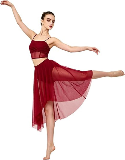 Women Lyrical Dance Costume,2pcs Dance Dress