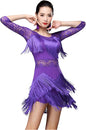 Women's Fringed Ballroom Costume Lace Round Neck 1/2 Sleeve Tango Salsa Latin Dance Dress with Shorts
