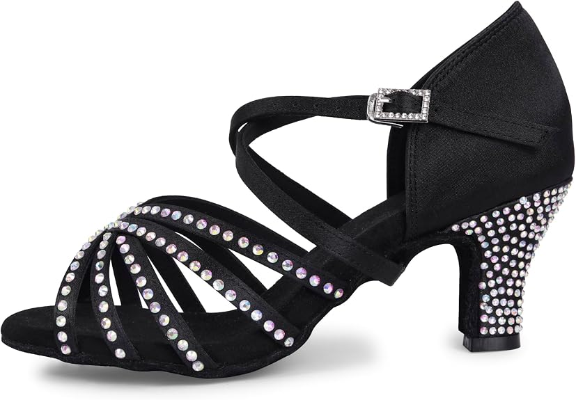 Rhinestone Ballroom Dance Shoes Women Latin Salsa Dancing Shoes Practice Dance Heels ZB07