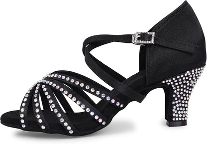 Rhinestone Ballroom Dance Shoes Women Latin Salsa Dancing Shoes Practice Dance Heels ZB07