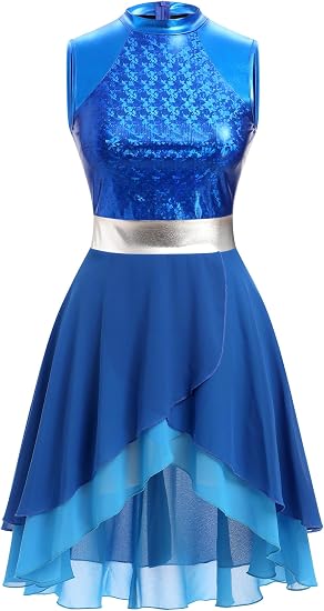 Metallic Color Block Praise Dance Overlay Dress for Women Asymmetrical Ruffle Worship Tunic Liturgical Dancewear