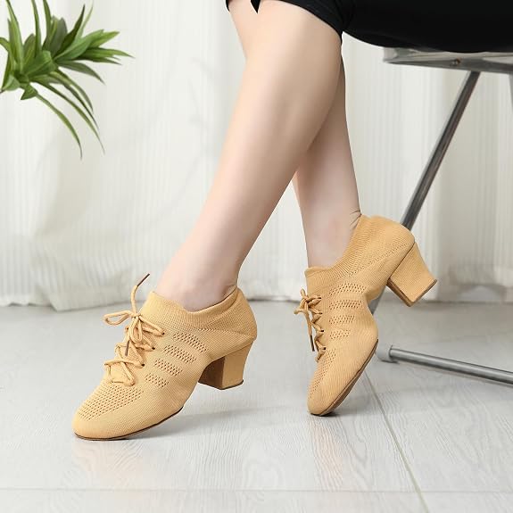 Women's Knit Latin Dance Shoes 2 Inch Block Heel