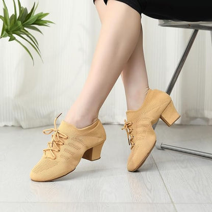 Women's Knit Latin Dance Shoes 2 Inch Block Heel