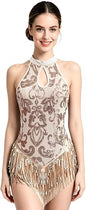 Sparkly Sequin Fringe Bodysuit Women Acrobat Skating Leotard Latin Jazz Rave Dance Costumes