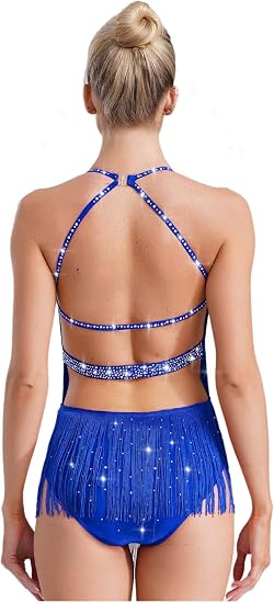 Women's Fringes Latin Dance Costume Halter Neck Sleeveless Bodysuit