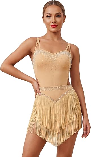 Rhinestone Fringe Bodysuit Women Sparkly Latin Jazz Dance Costume Halter Tassel Fringe Romper Acrobat Trapeze Outfits