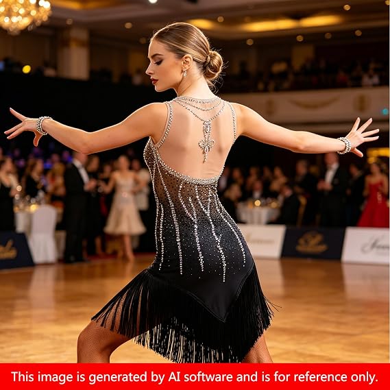 Latin Dance Dress Ballroom Competition Dresses Women Tango Ballroom Dancing Costume Fringe Flapper Sleeveless Shining Diamond