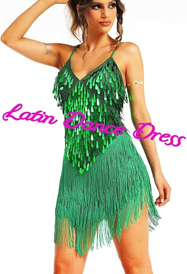 Tassel Latin Dance Dress Royal Blue Sequin Fringe Dresses for Women