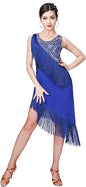 Women's Latin Salsa Tango Dancewear Sequin Asymmetry Fringe Dance Dress