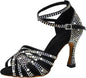 Women's Rhinestone Latin Dance Shoes - Comfortable Satin Salsa Bachata Heels for Wedding Party Performance & Practice (3'' Heel)