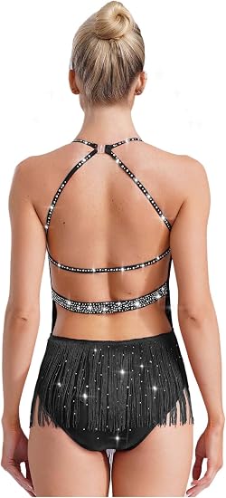 Women's Fringes Latin Dance Costume Halter Neck Sleeveless Bodysuit