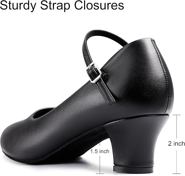 Womens Character Shoes Ankle Strap 1.5 2 Inch Latin Ballroom