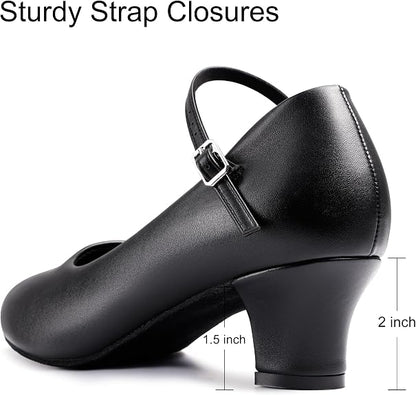 Womens Character Shoes Ankle Strap 1.5 2 Inch Latin Ballroom