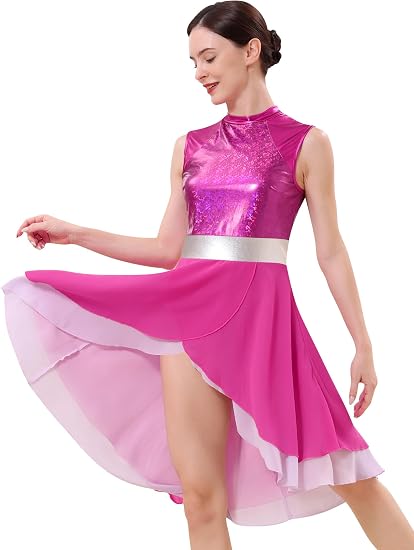 Metallic Color Block Praise Dance Overlay Dress for Women Asymmetrical Ruffle Worship Tunic Liturgical Dancewear