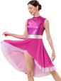 Metallic Color Block Praise Dance Overlay Dress for Women Asymmetrical Ruffle Worship Tunic Liturgical Dancewear