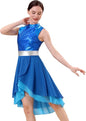 Metallic Color Block Praise Dance Overlay Dress for Women Asymmetrical Ruffle Worship Tunic Liturgical Dancewear