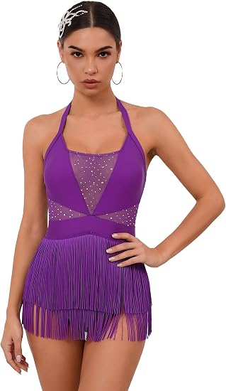 Rhinestone Fringe Bodysuit Women Tassel Latin Jazz Dance Costume Leotard Trapeze Artist Acrobat Costume Festival Rave Outfits