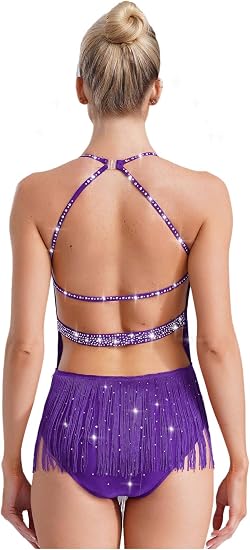 Women's Fringes Latin Dance Costume Halter Neck Sleeveless Bodysuit