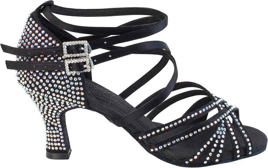 Alexandria Womens Black Satin Salsa Tango Latin Ballroom Waltz Dance Shoes 2.5" Spool Heel US Size