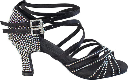 Alexandria Womens Black Satin Salsa Tango Latin Ballroom Waltz Dance Shoes 2.5" Spool Heel US Size