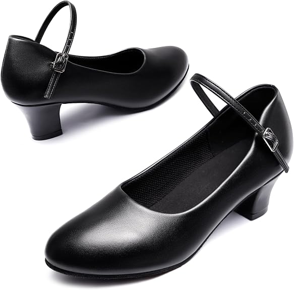Womens Character Shoes Ankle Strap 1.5 2 Inch Latin Ballroom