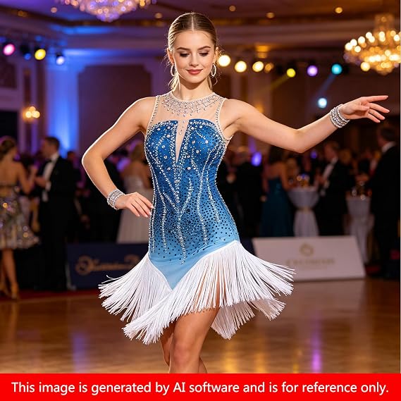 Latin Dance Dress Ballroom Competition Dresses Women Tango Ballroom Dancing Costume Fringe Flapper Sleeveless Shining Diamond