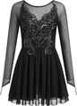Women's Figure Ice Skating Dress Shiny Rhinestones Ballet Dance Dress Long Sleeve Competition Lyrical Chiffon Dress