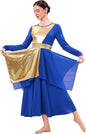 Metallic Praise Dance Dress for Women Asymmetric Ruffle Overlay Dresses Liturgical Lyrical Dancewear Worship Costume