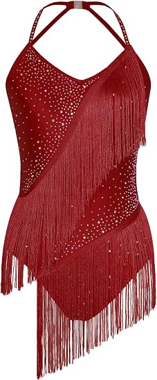 Women's Fringes Latin Dance Costume Halter Neck Sleeveless Bodysuit