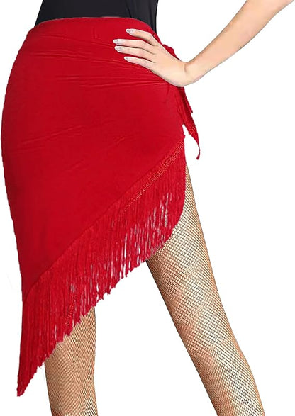 Ladies Latin Dance Fringed Triangle Hip Scarf Women High-Split Tassel Wrap Skirt Rumba Dancing Costume for Salsa Cha-cha
