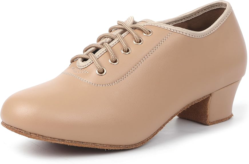 Latin Dance Shoes for Women,Leather Lace-up Salsa Heels for Teaching Practice